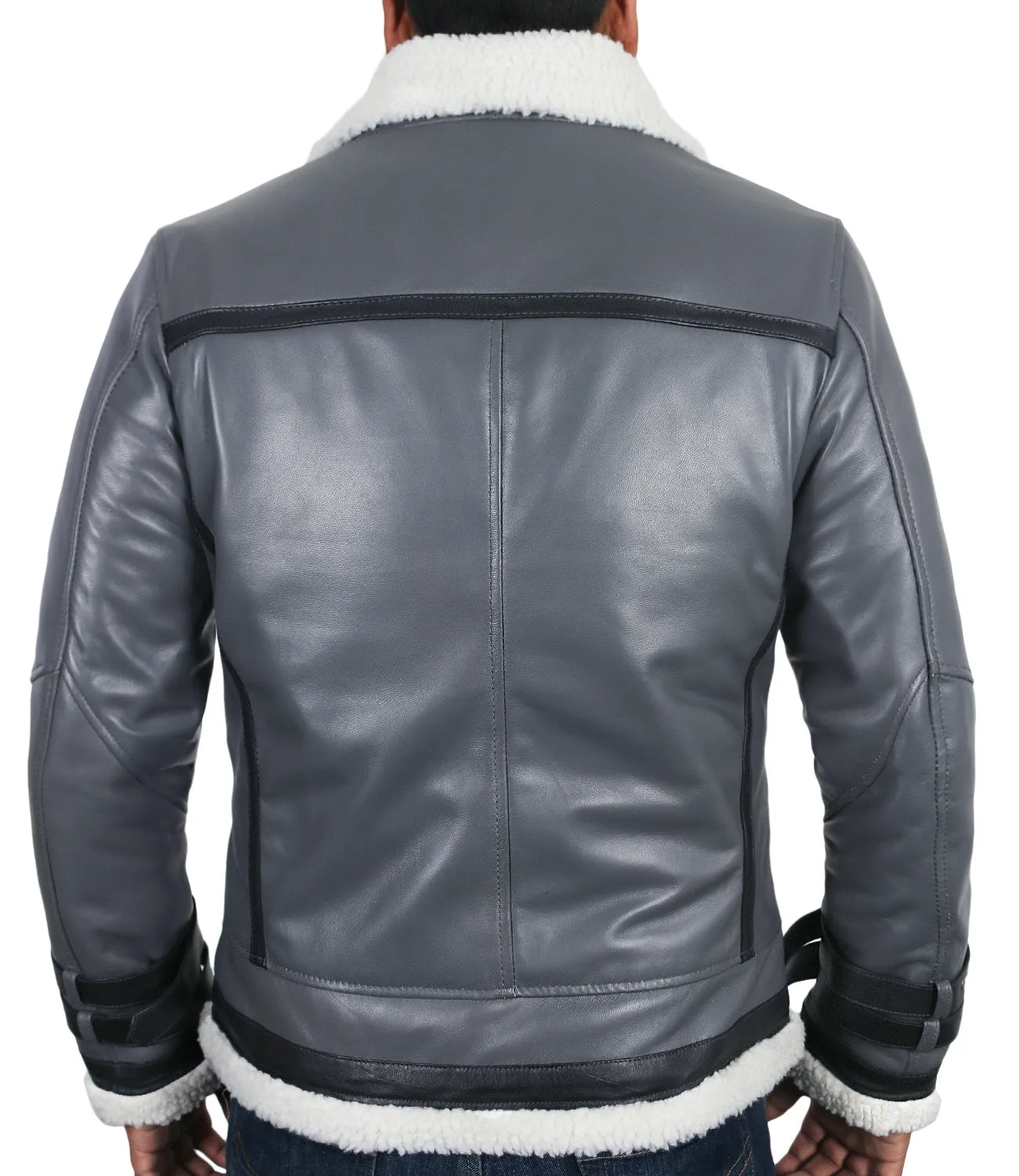 Leather Jackets Hub Mens Genuine Lambskin Leather Jacket (Gray, Shearling Jacket) - 1701031