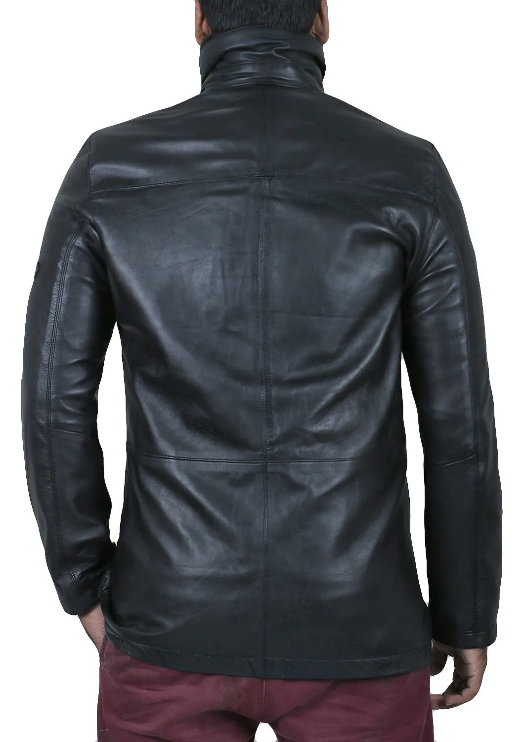 Leather Jackets Hub Mens Genuine Lambskin Leather Over Coat (Black, Long Coat) - 1502208