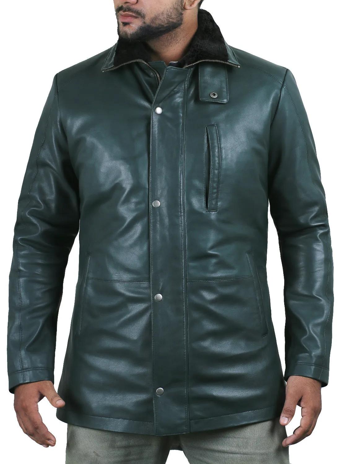 Leather Jackets Hub Mens Genuine Lambskin Leather Over Coat (Black, Long Coat) - 1502208