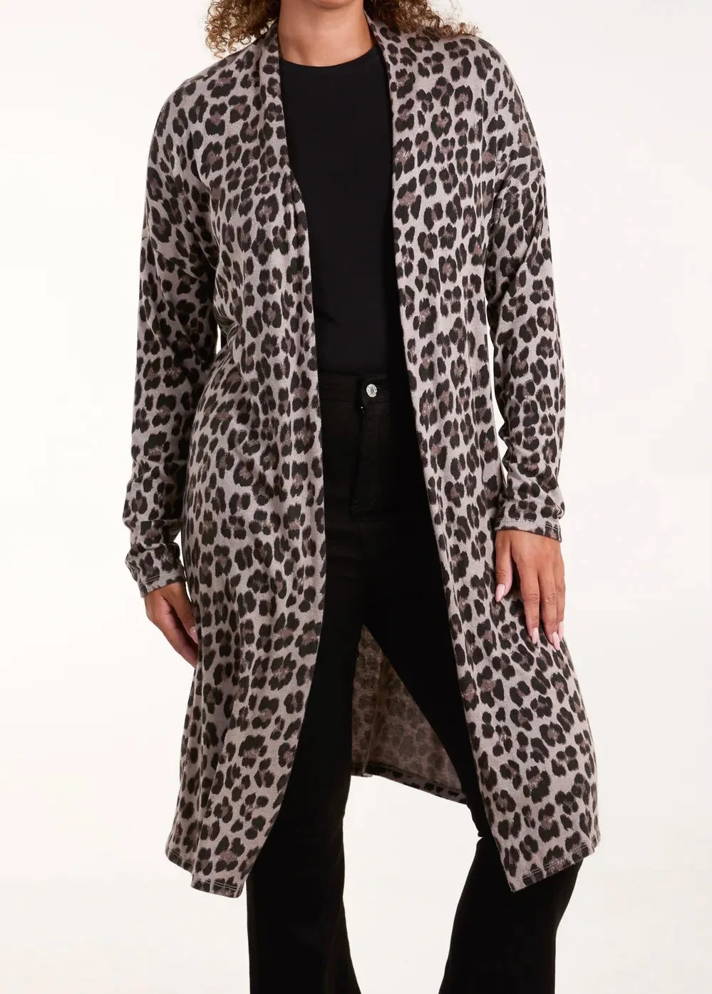 Leopard Print Design Longline Cardigan (3 Colours)