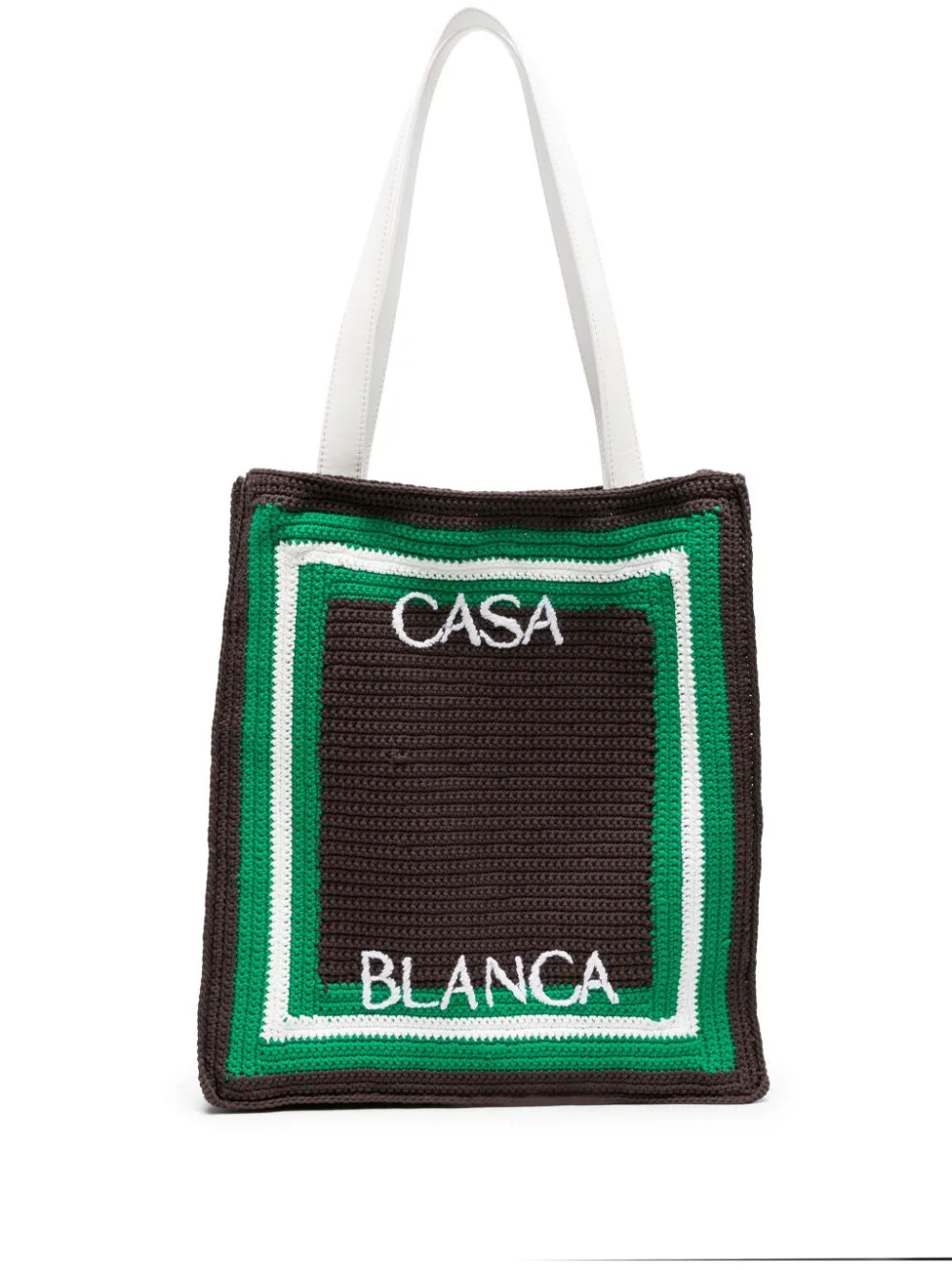 logo-embroidered crochet tote bag