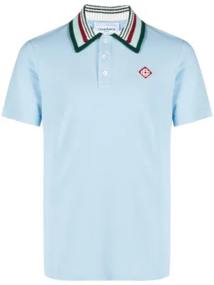 logo-embroidered stripe-collar polo shirt