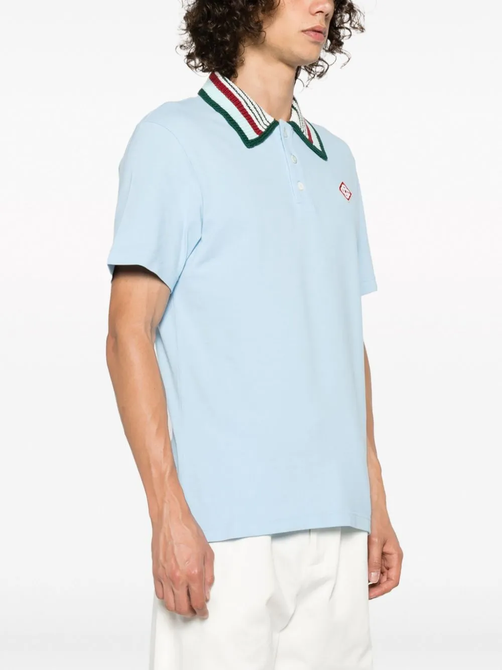 logo-embroidered stripe-collar polo shirt