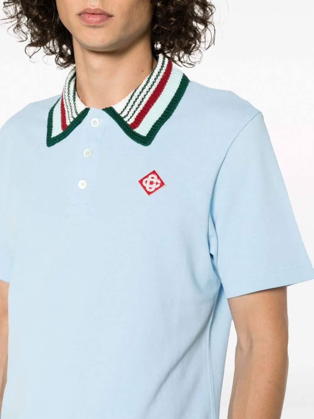 logo-embroidered stripe-collar polo shirt