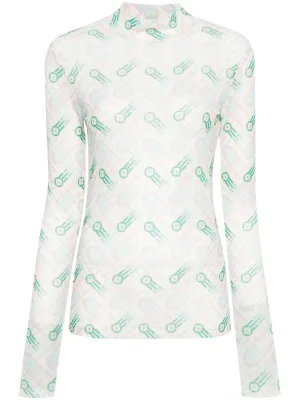 logo-print semi-sheer top