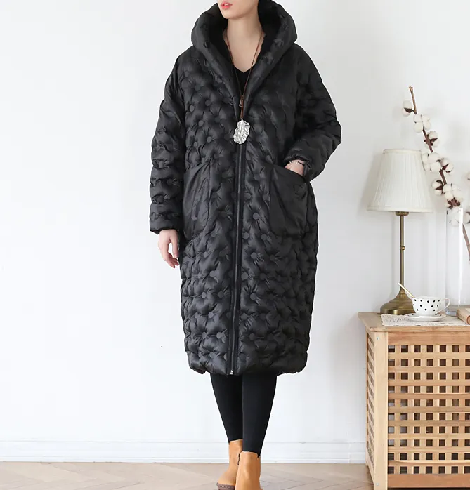 Long Hooded Puffer Coat Loose Winter Women Down Jacket 8108