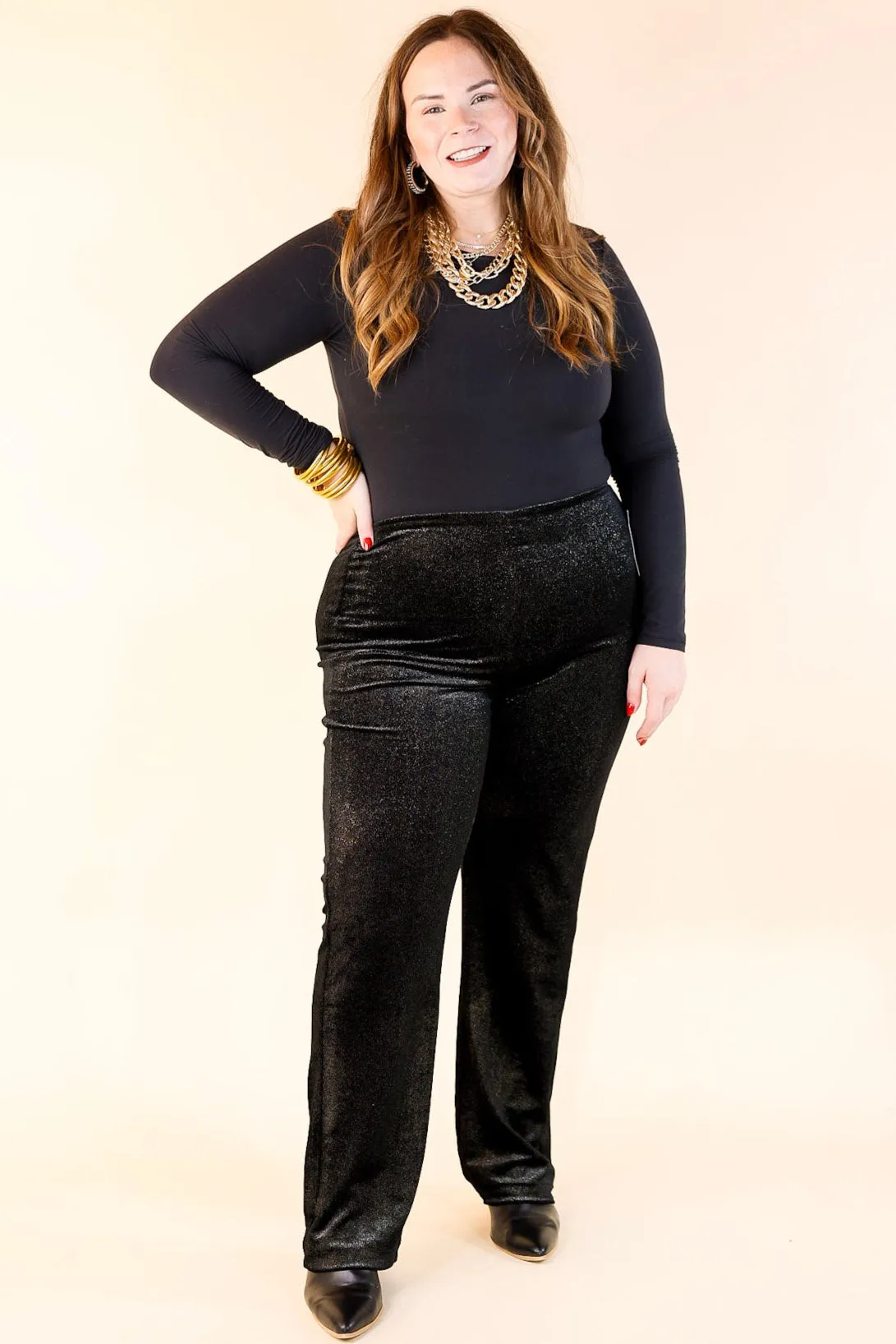 Lyssé | Metallic Foil Velvet Pants in Black