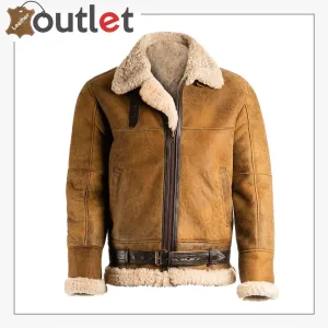 Men Aviator RAF B3 Bomber Shearling Fur Genuine Leather Jacket