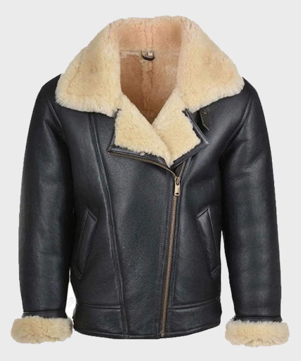 Mens B3 Black Shearling Leather Jacket