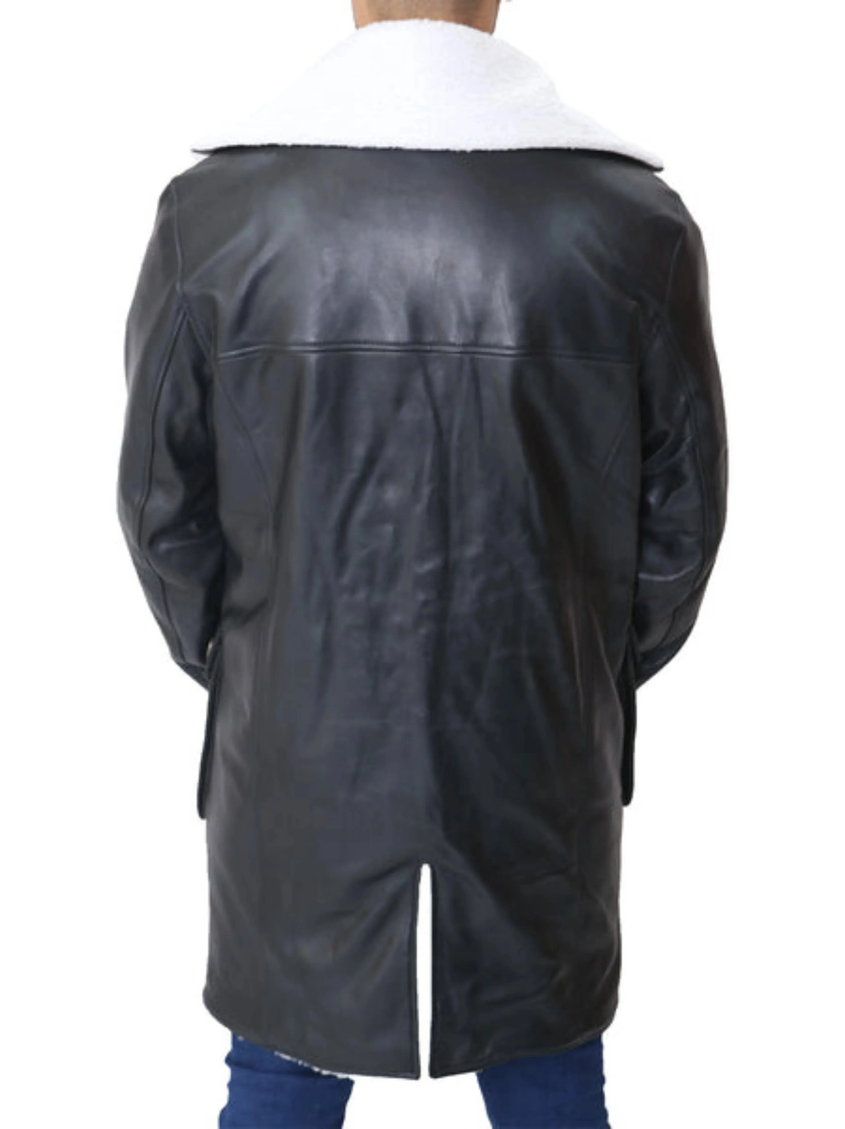 Mens Bane Leather Black Sherpa Coat