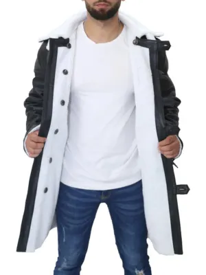 Mens Bane Leather Black Sherpa Coat