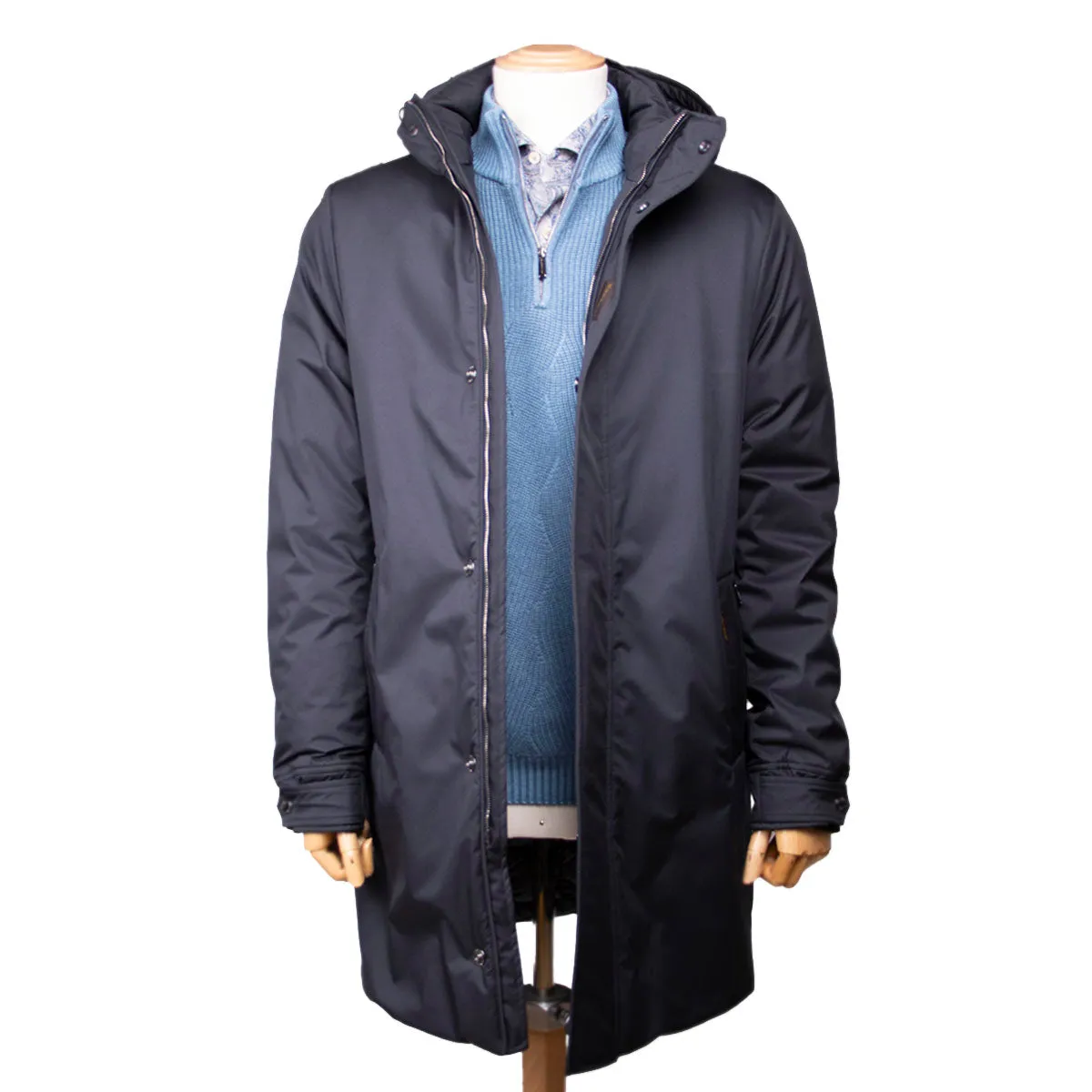 Moorer Dark Blue ‘Vermont’ Padded Duster Coat