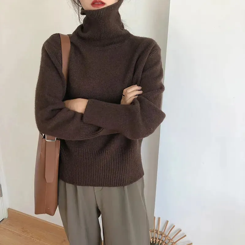 Nukty Autumn Warm Turtle Neck Sweater Women Fashion Korean Solid Knitted Basic Pullovers Loose O Neck Long Sleeve Female Jumper