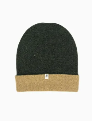 Olive Green & Beige Light Reversible Wool & Cashmere Beanie