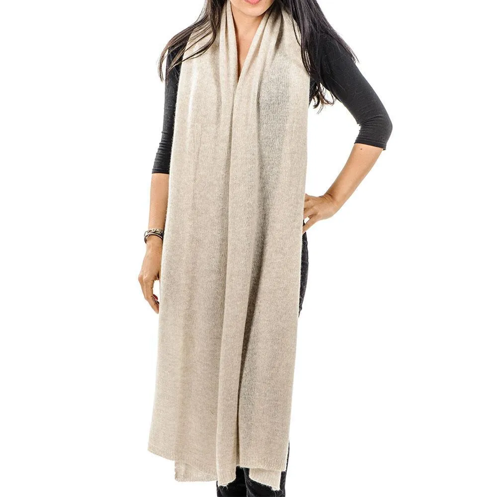 Oversized Honey Beige Cashmere Knit Scarf