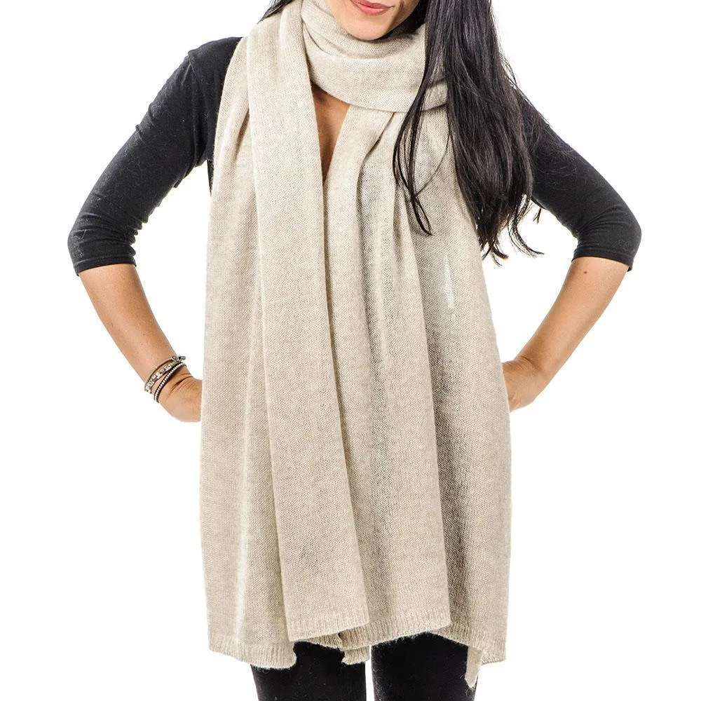 Oversized Honey Beige Cashmere Knit Scarf