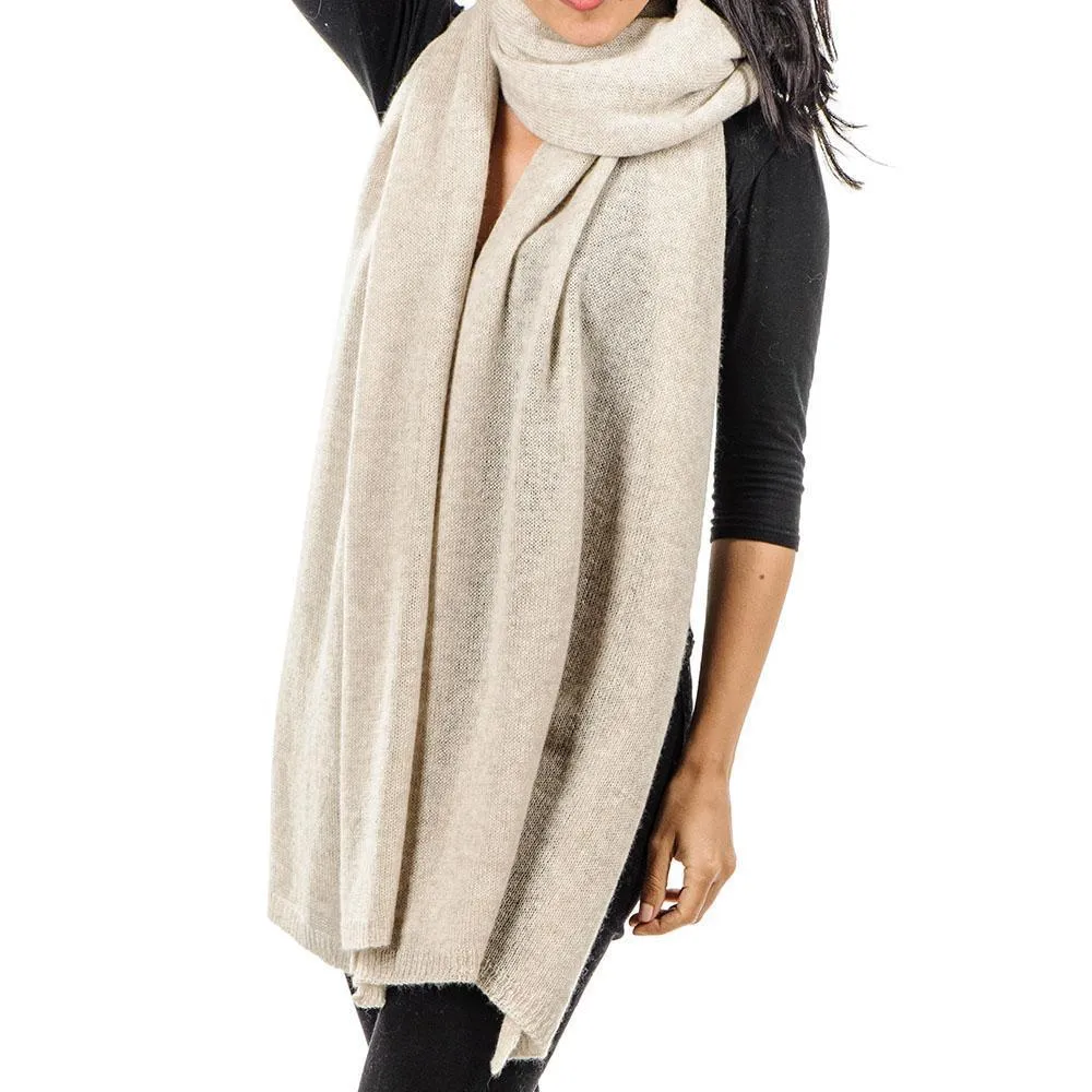 Oversized Honey Beige Cashmere Knit Scarf