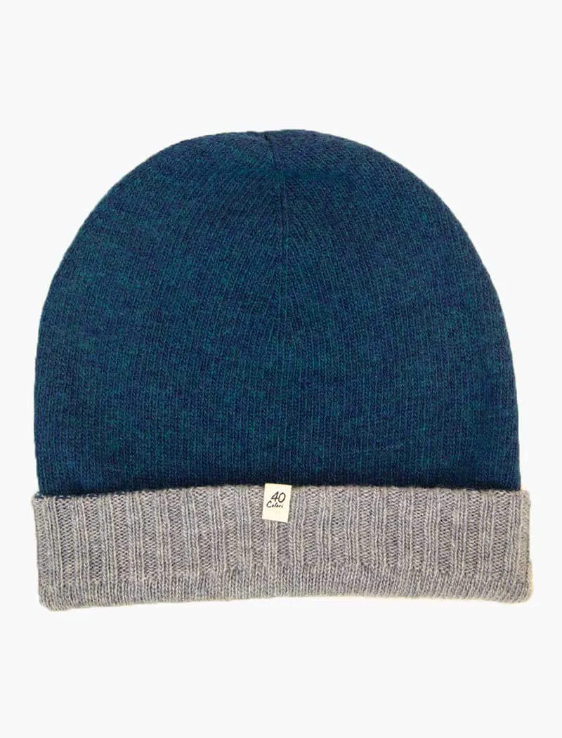 Petrol & Light Blue Reversible Wool & Cashmere Beanie