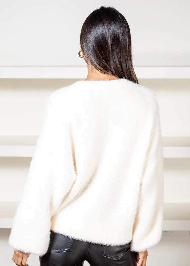 Pinkett Fuzzy Balloon Sleeve Sweater- Ivory