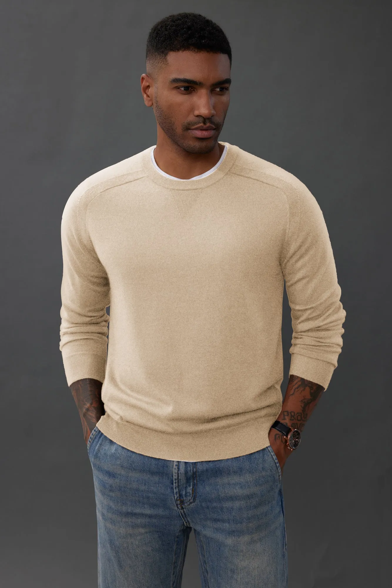 PJ Men's Crewveck Sweaters Casual Crew Neck Sweatshirt Wool Blend Knit Pullovers