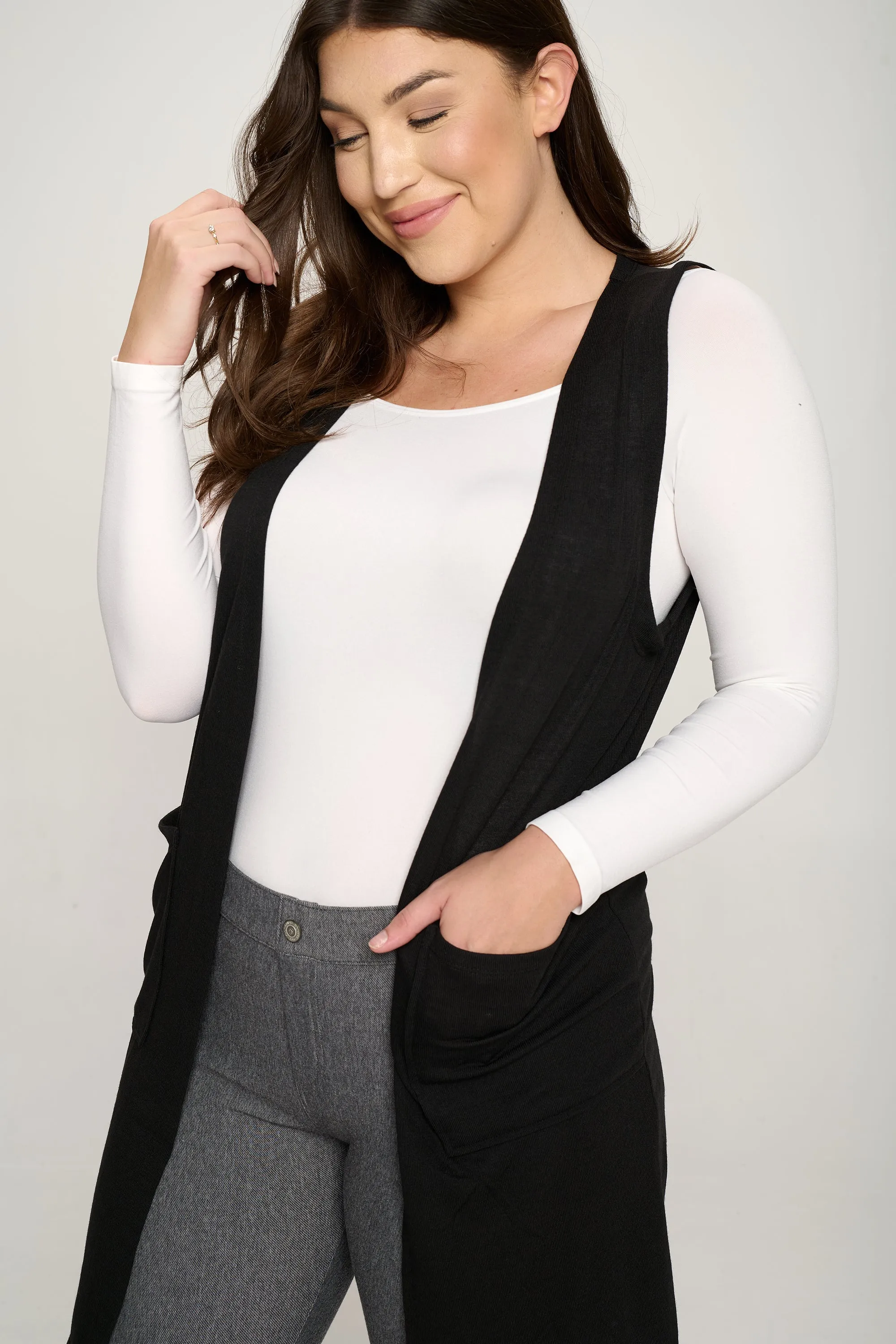 Plus Size Heather Knit Open Front Cardigan Vest