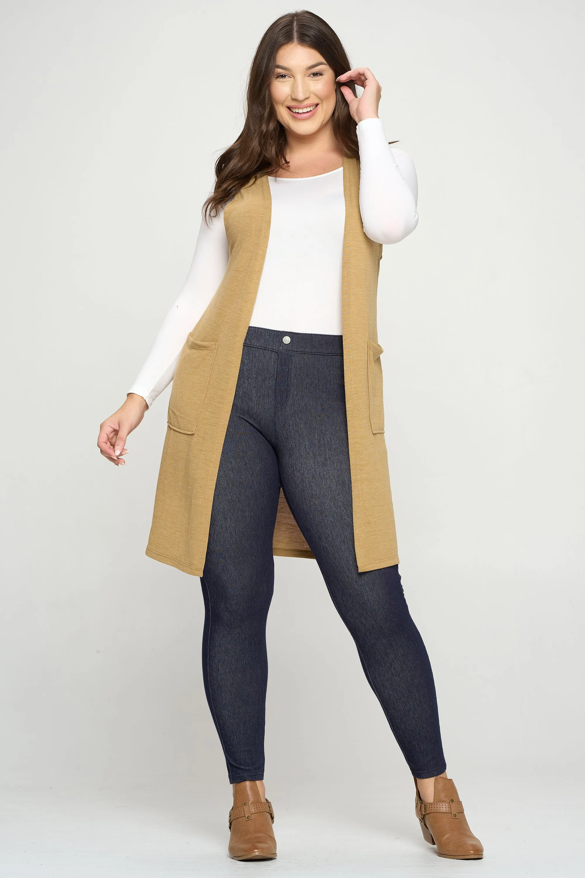 Plus Size Heather Knit Open Front Cardigan Vest