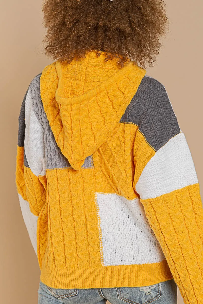 POL Color Block Knit Hoodie With Pocket