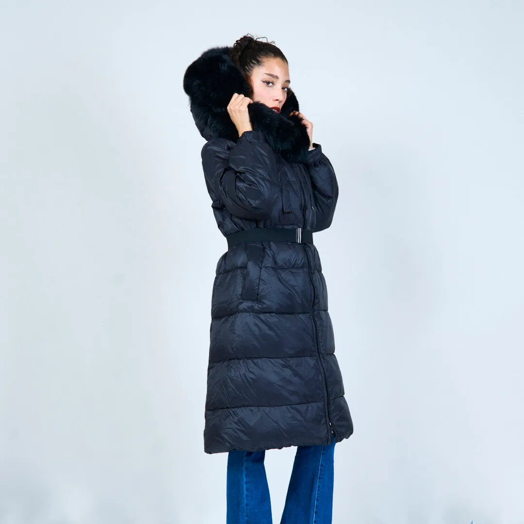 Puffer duck down coat with fur-trimmed hood wholesale