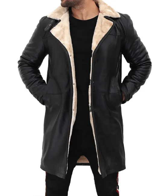 Real Leather Black Shearling Coat Mens