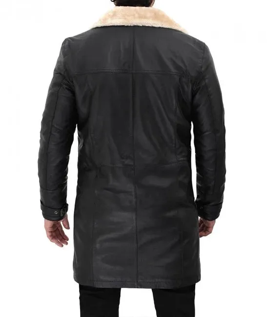 Real Leather Black Shearling Coat Mens