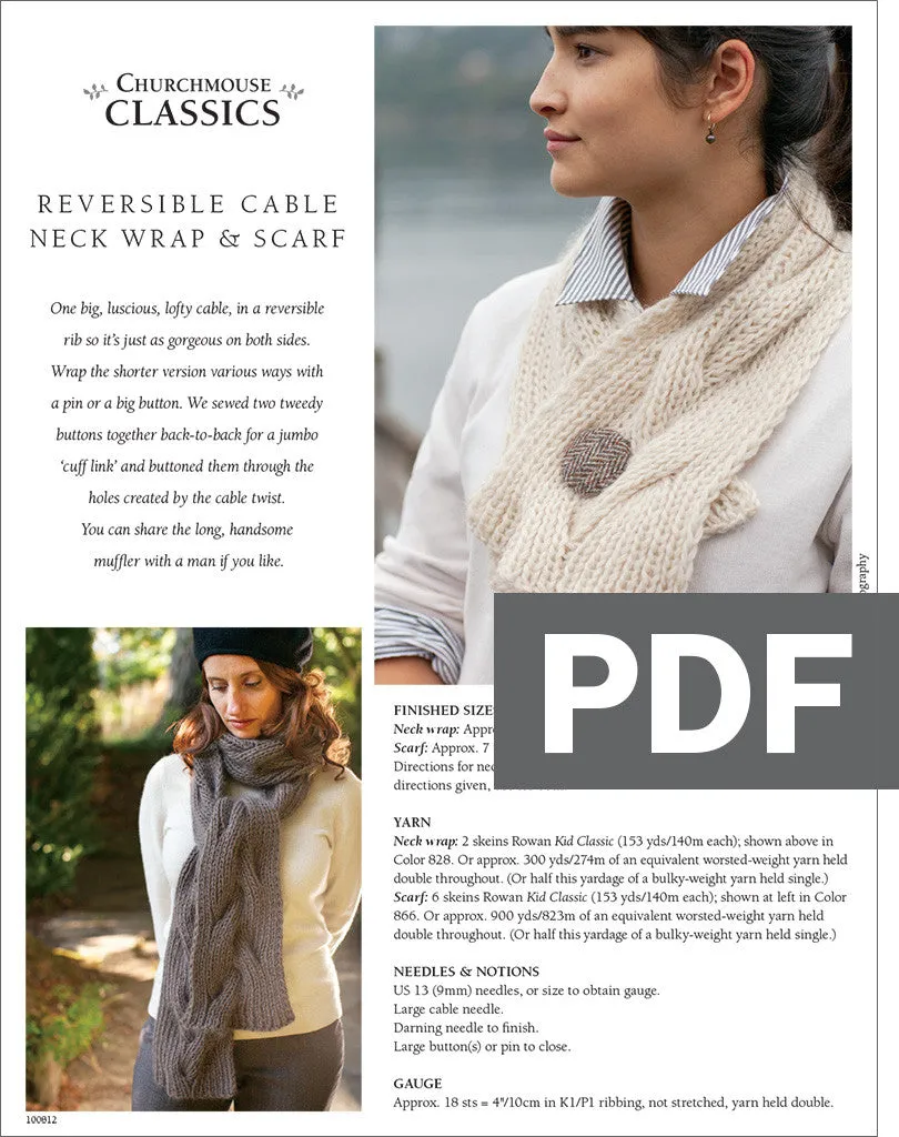 Reversible Cable Neck Wrap & Scarf Pattern