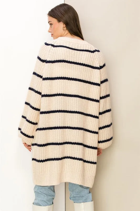 Suzanne Oversized Striped Cardigan Sweater - Brown or Cream