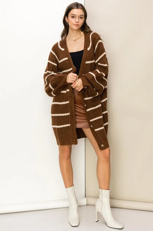 Suzanne Oversized Striped Cardigan Sweater - Brown or Cream