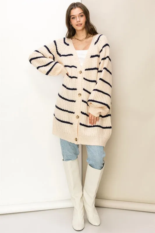 Suzanne Oversized Striped Cardigan Sweater - Brown or Cream