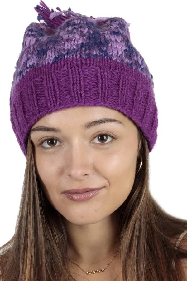 Tri-Color Cozy Beanie with Pom Pom