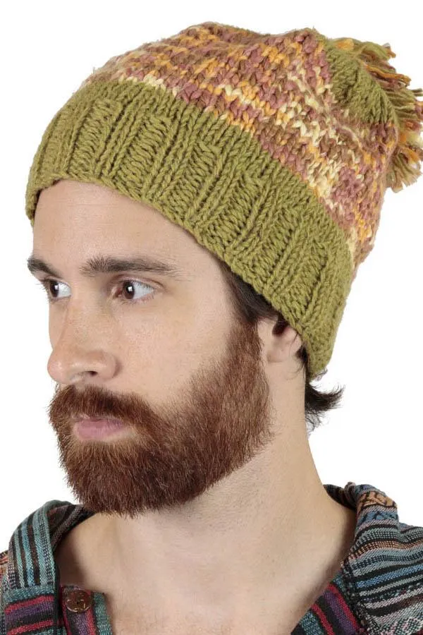 Tri-Color Cozy Beanie with Pom Pom