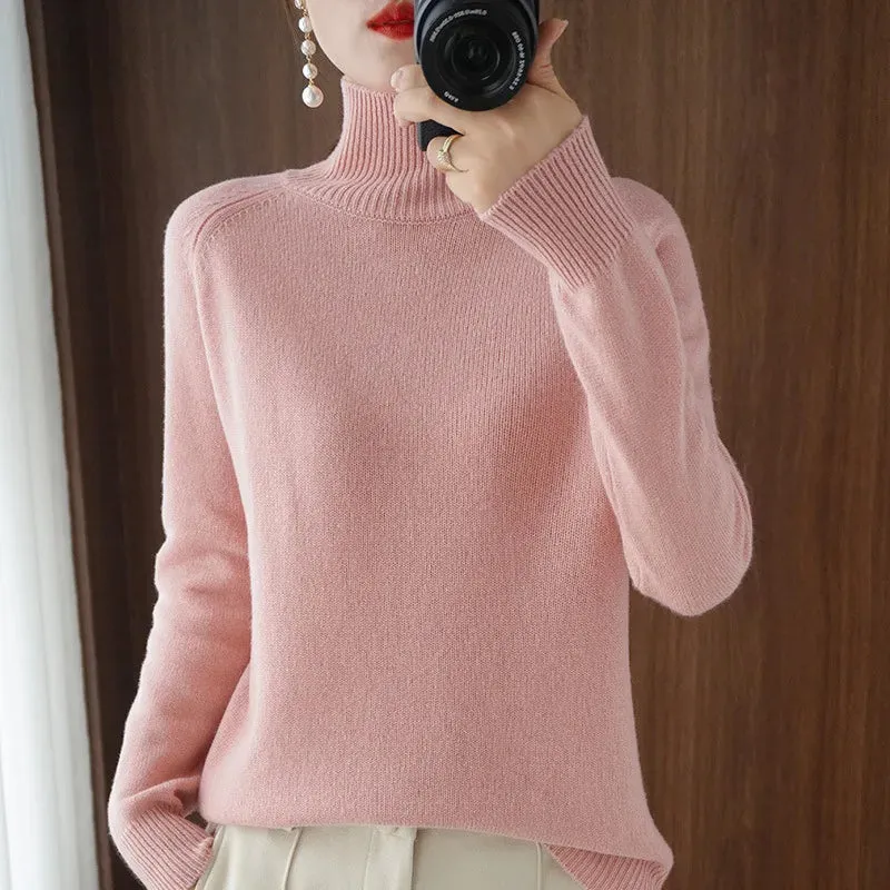 Turtleneck Sweater Women 2023 Autumn Winter Thick Warm Korean Fashion Knitwears Womens Pullovers Long Sleeve Basic Knitted Tops