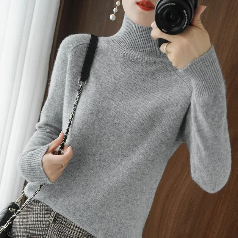 Turtleneck Sweater Women 2023 Autumn Winter Thick Warm Korean Fashion Knitwears Womens Pullovers Long Sleeve Basic Knitted Tops