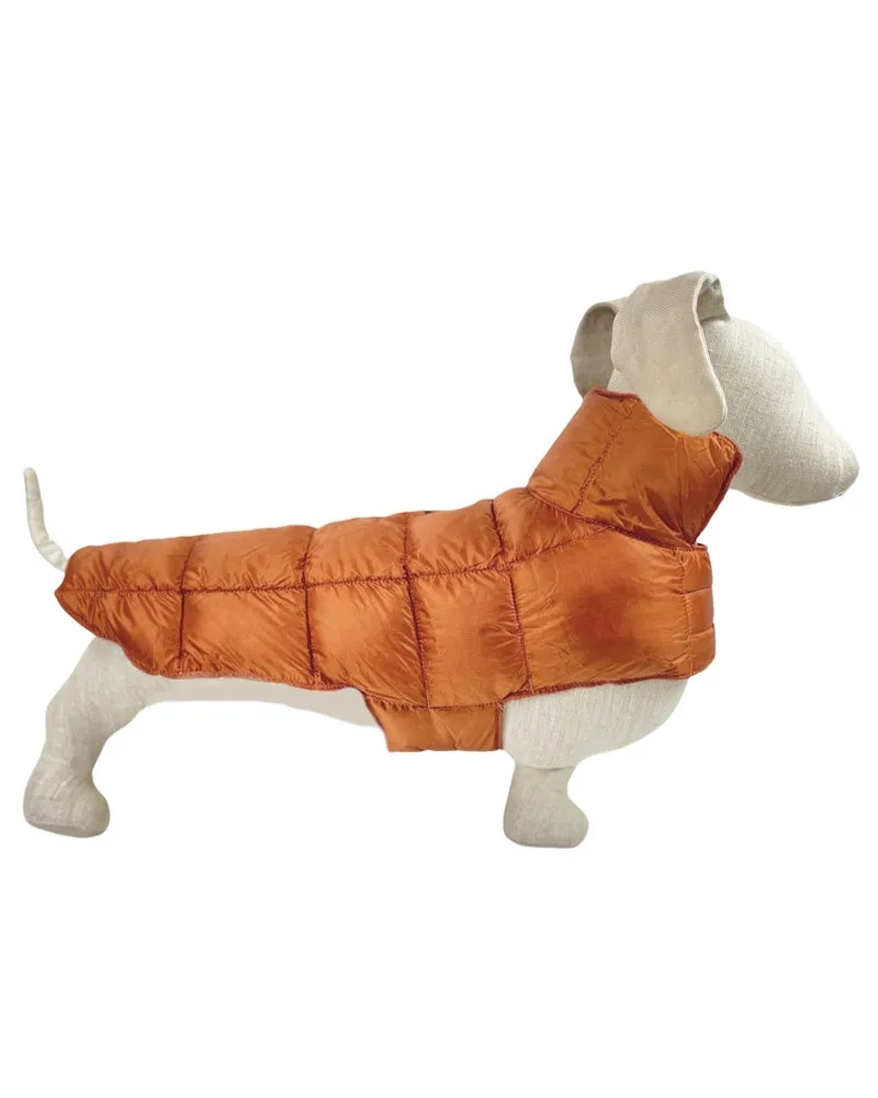 Ultralite Reversible Dog Down Puffer Coat in Taupe & Burnt Orange