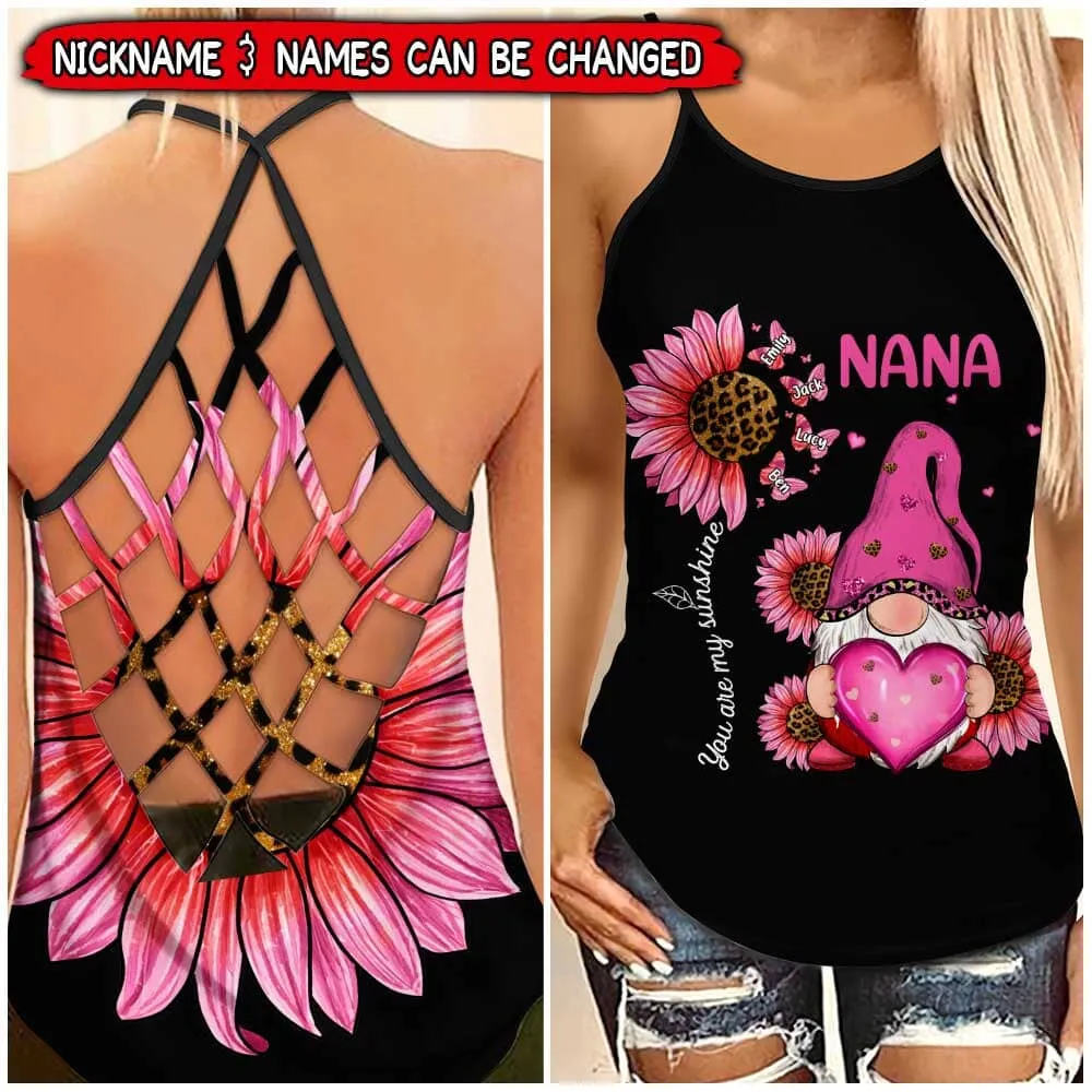 Unique Pink Leopard Gnome Grandma Mom Butterfly Kids Personalized Woman Cross Tank Top