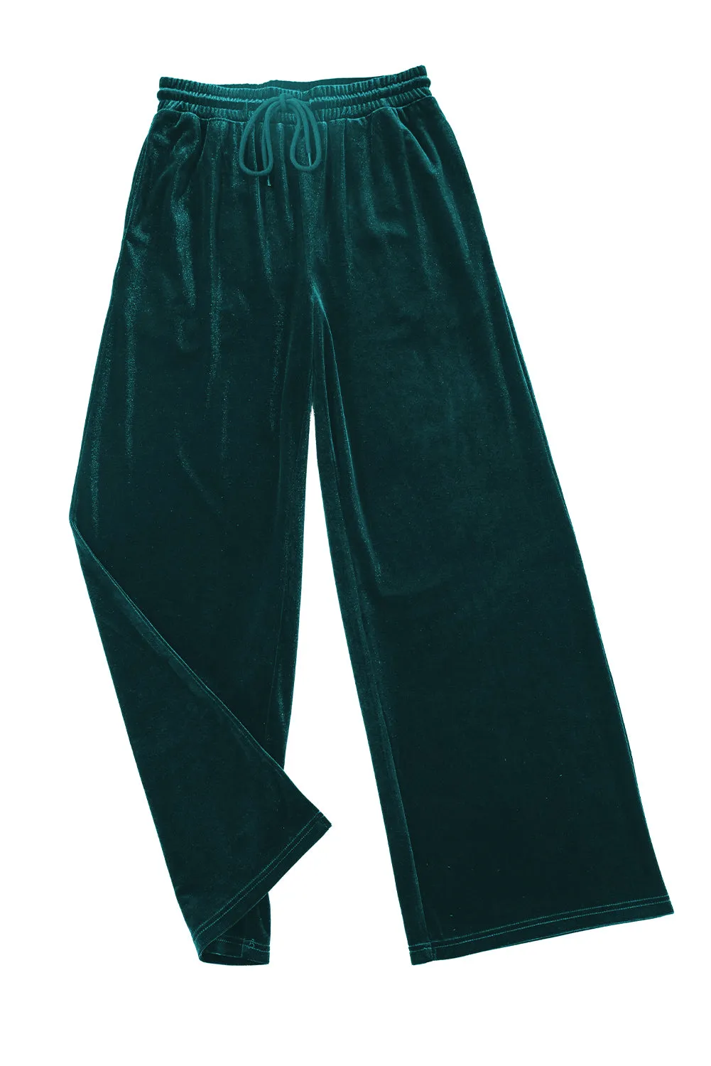 Velvet Solid Drawstring Wide Leg Pants