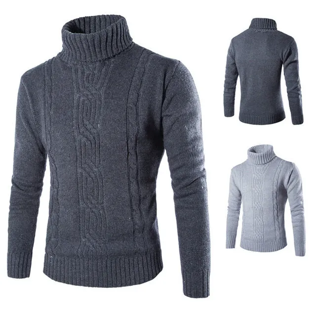 Warm Male Sweater Pullover Slim Solid High Lapel Jacquard Hedging British Men's Clothing Mens Turtleneck clothes