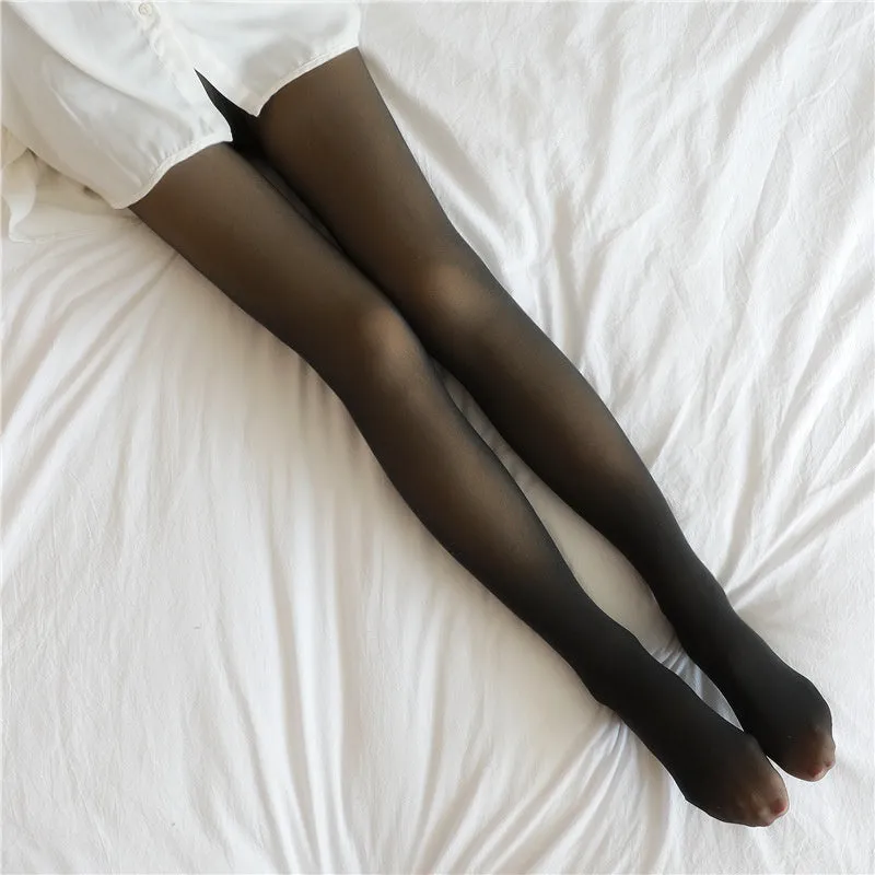 Women Fleece Lined Tights Leggings Thermal Fake Translucent Pantyhose High Waist