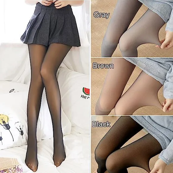 Women Fleece Lined Tights Leggings Thermal Fake Translucent Pantyhose High Waist