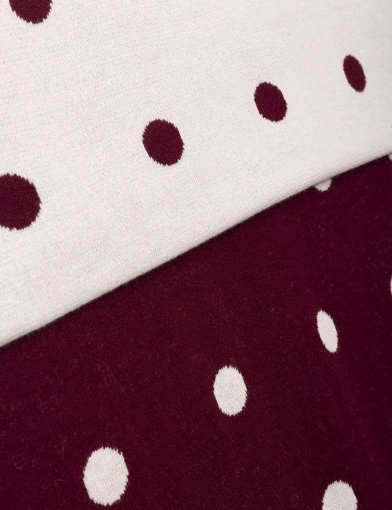 Women's 100% Cotton Reversible Double Knit Polka Dot Scarf - Bordeaux/Ivory