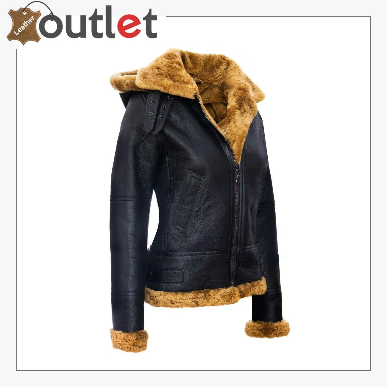 Womens Hooded Sheepskin Jacket B3 Flying Leather Jacket