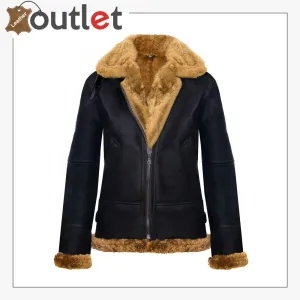 Womens Hooded Sheepskin Jacket B3 Flying Leather Jacket