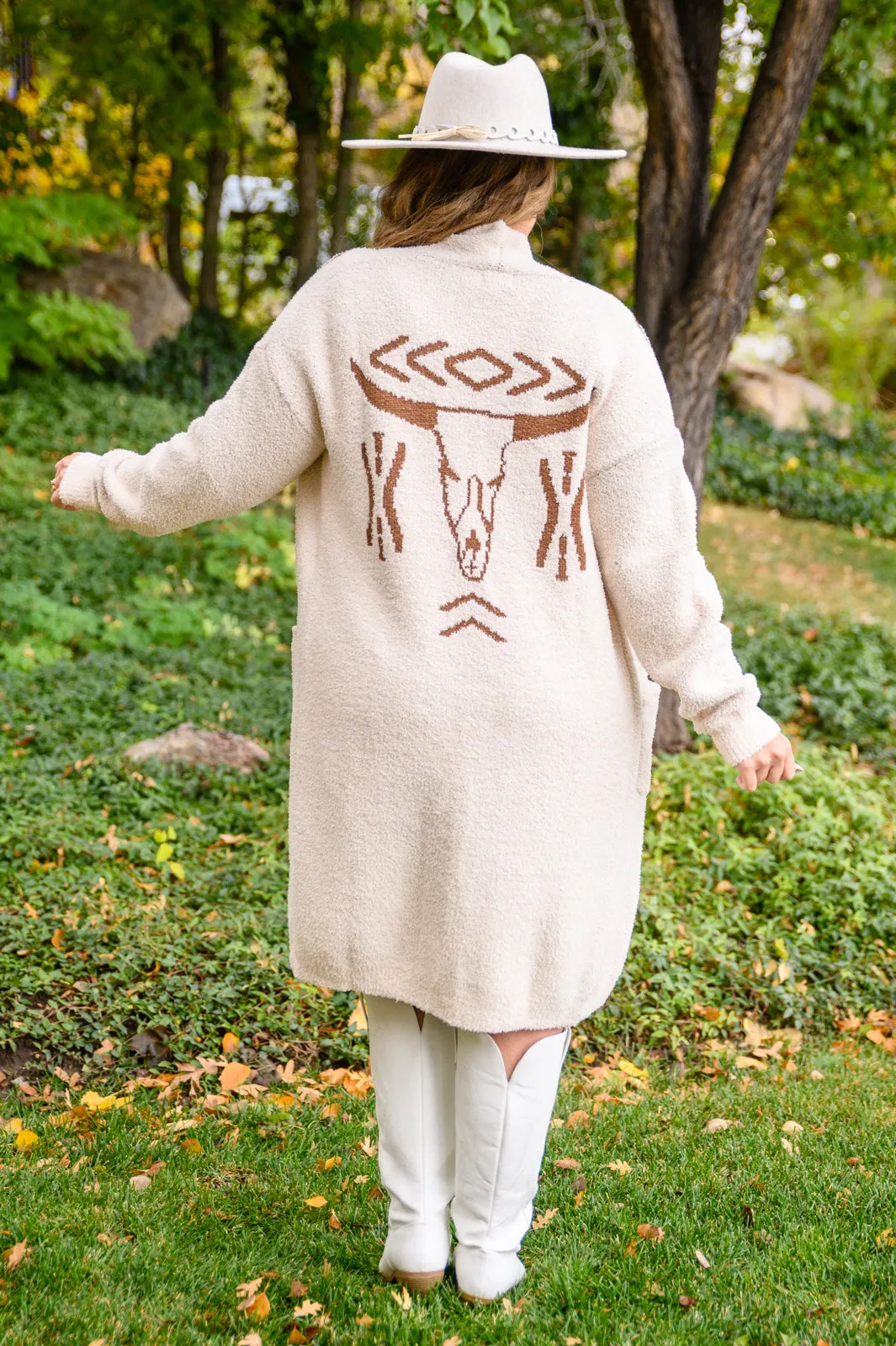 Your Own Way Longline Western Cardigan In Cream